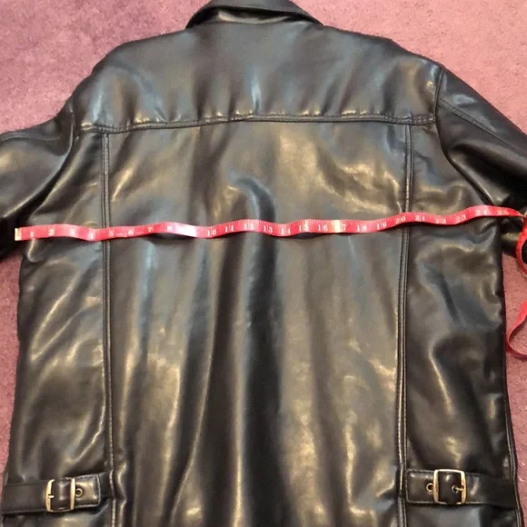Black Faux Leather Jacket Mens Large - Picture 10 of 12